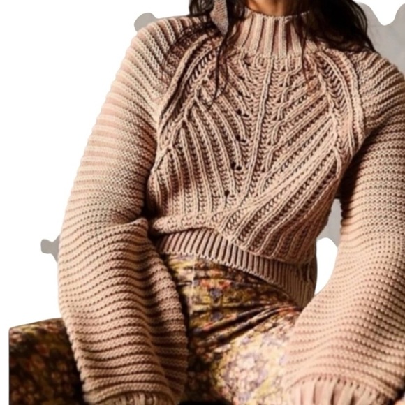 Free People Sweetheart Mock Neck Drop Dolman Sleeve Chunky knit sweater - Picture 1 of 14